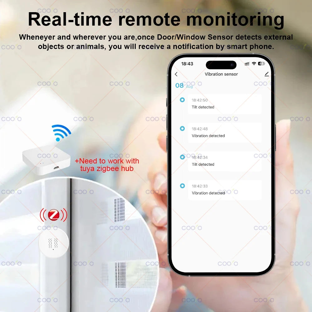 Zigbee Tuya Smart Vibration Sensor Real Time Monitor Door Window Detection Alarm Smart Home Security Protection System for Z2M