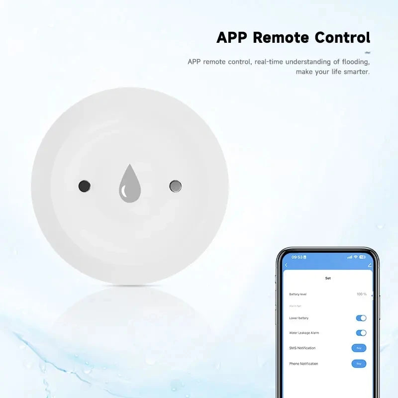 Zigbee 3.0 Water Leak Flood Detector Sensor with App Remote Monitoring for Kitchen Bathroom Compatible with Home Assistant