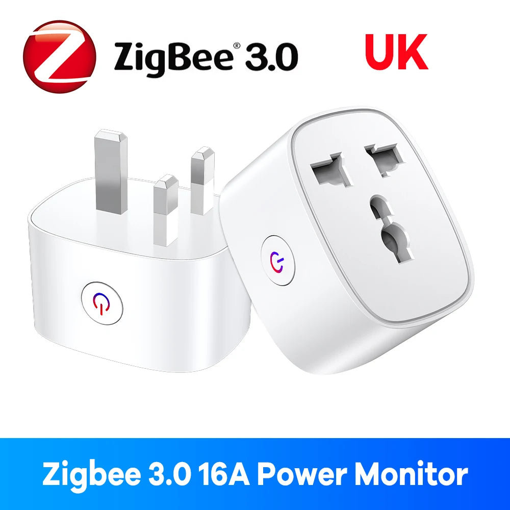 EU US UK Plug Zigbee Smart Plug 16A Energy Monitor Remote Control Timer Alexa Google Home for Electrical Sockets with Control