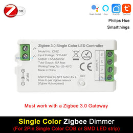Tuya Zigbee Controller LED Dimmer for RGB RGBW CCT LED Strip Smart Regulator Support Hu-E Alexa Google Assistant Voice Control