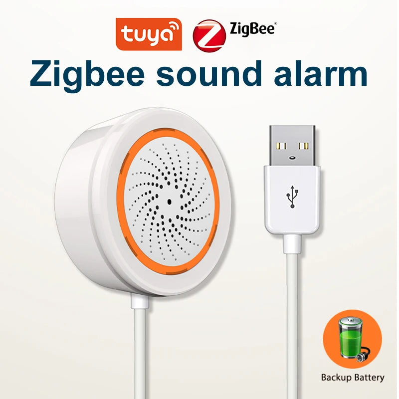 Tuya Zigbee Sound Light Sensor with 90Db Siren USB Powered Smart Home Security Alarm Remote Control via Smart Life App Zigbee