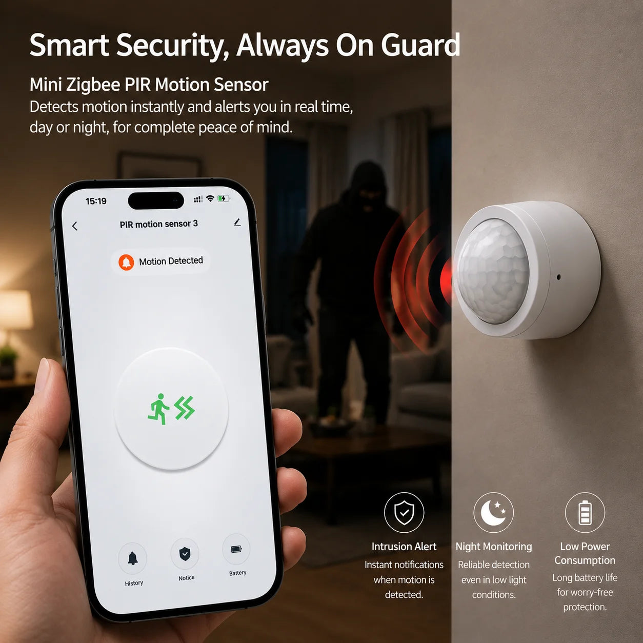 Zigbee 3.0 PIR Motion Sensor Smart Scene Linkage Human Body Sensor Work with Home Assistant Zigbee2Mqtt Ewelink Tuya Smart Life