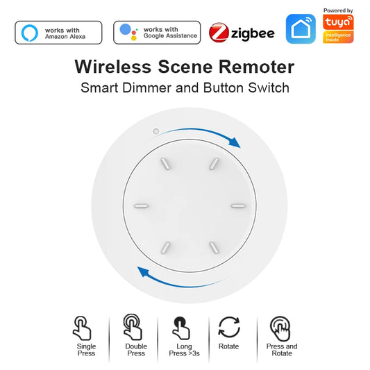 Tuya Zigbee Smart Knob Switch Dimmer Removeable Wireless Scene Linkage Push Button Light Automation Scenarion Remote Panel