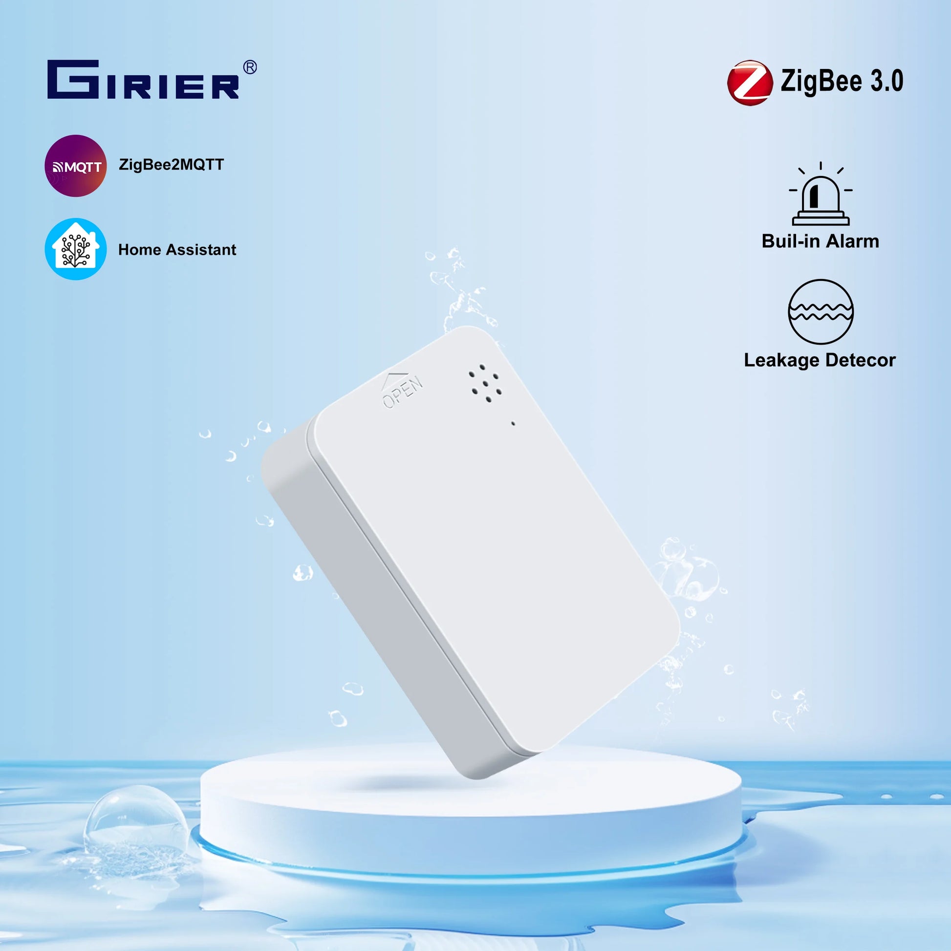 Zigbee 3.0 Water Leak Sensor Smart Leakage Detector Built-In Smart Siren 85Db Alarm Work Home Assistant for Home Security