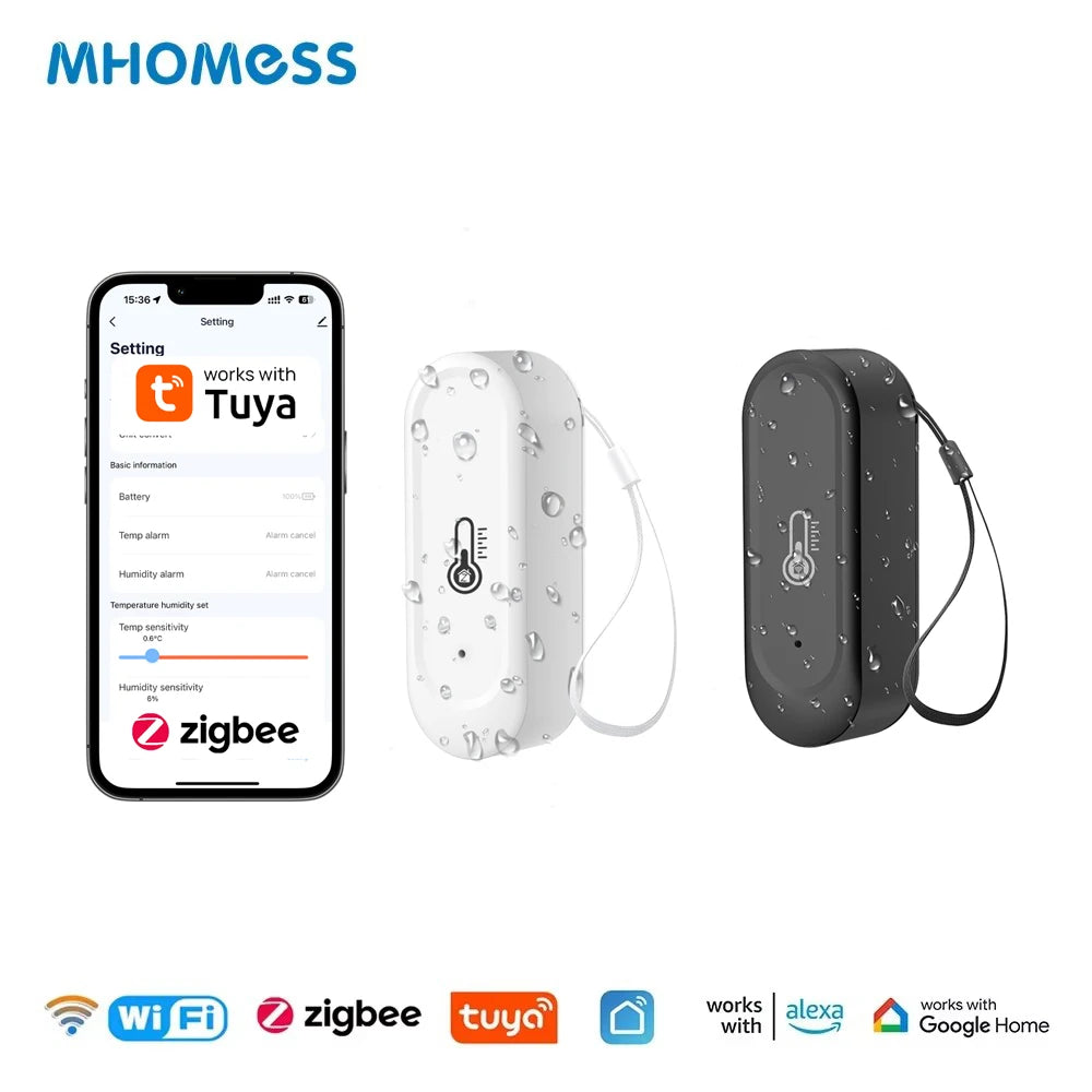 IP65 Waterproof Tuya WiFi/Zigbee Smart Temperature and Humidity Sensor - Control Your Environment with Alexa and Google Home