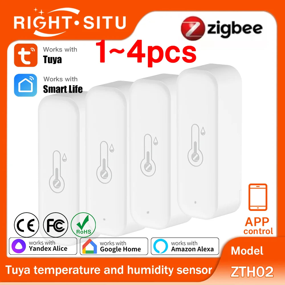 1~4Pcs Tuya Zigbee 3.0 Temperature Humidity Sensor  ZTH02 Work with Smartlife Yandex Alexa