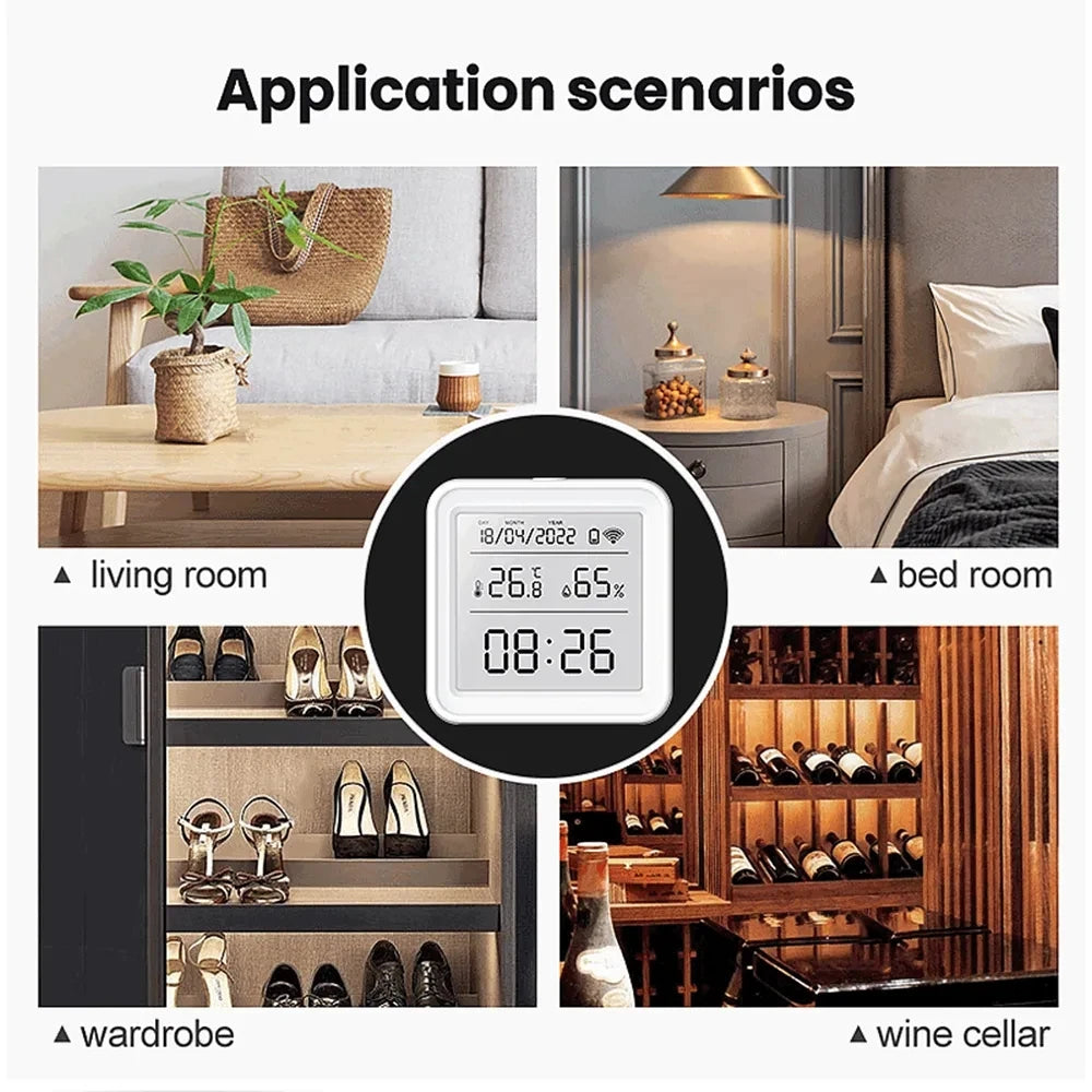 Tuya Smart Home Zigbee Temperature & Humidity Sensor LED Backlight Smart Life APP Remote Work with Alexa Google Assistant