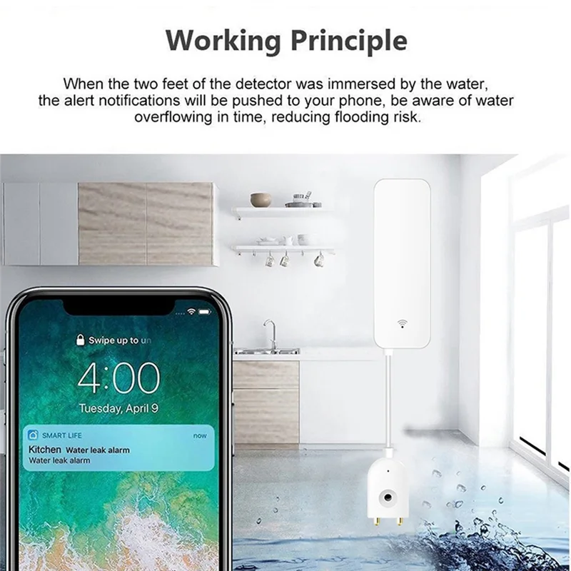 B50B-Tuya Zigbee Smart Water Leak Sensor Water Overflow Level Detector Security Alarm System Flood Leakage Sensor