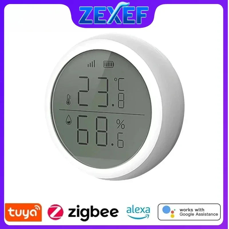 Zexef Tuya Smart Zigbee Indoor Thermometer Humidity Sensor LCD Display Application Voice Control Alexa Google Home