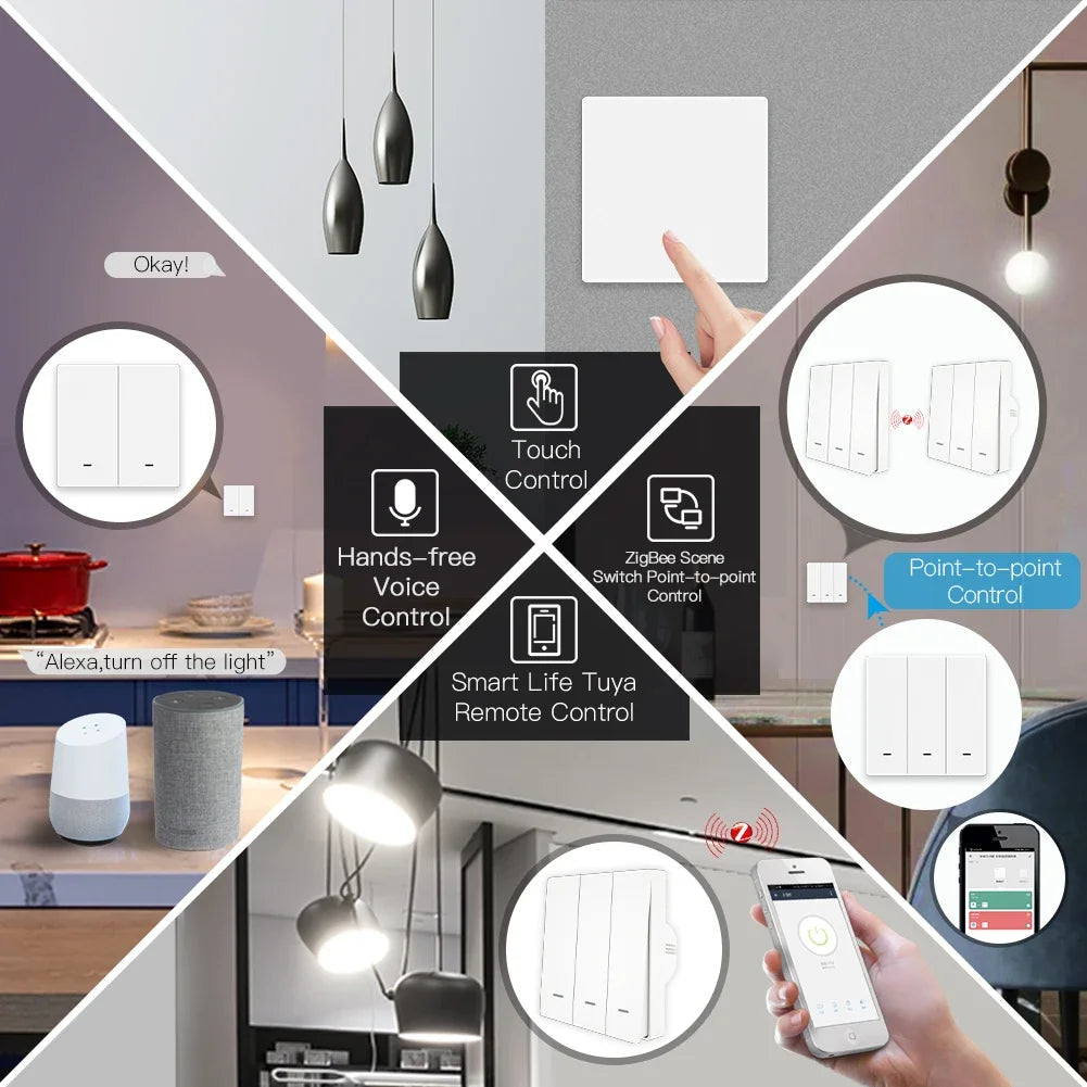 Tuya Zigbee Light Switch with Transmitter Kit No Neutral Wire No Capacitor Required Works with Alexa Google Home Smart Life