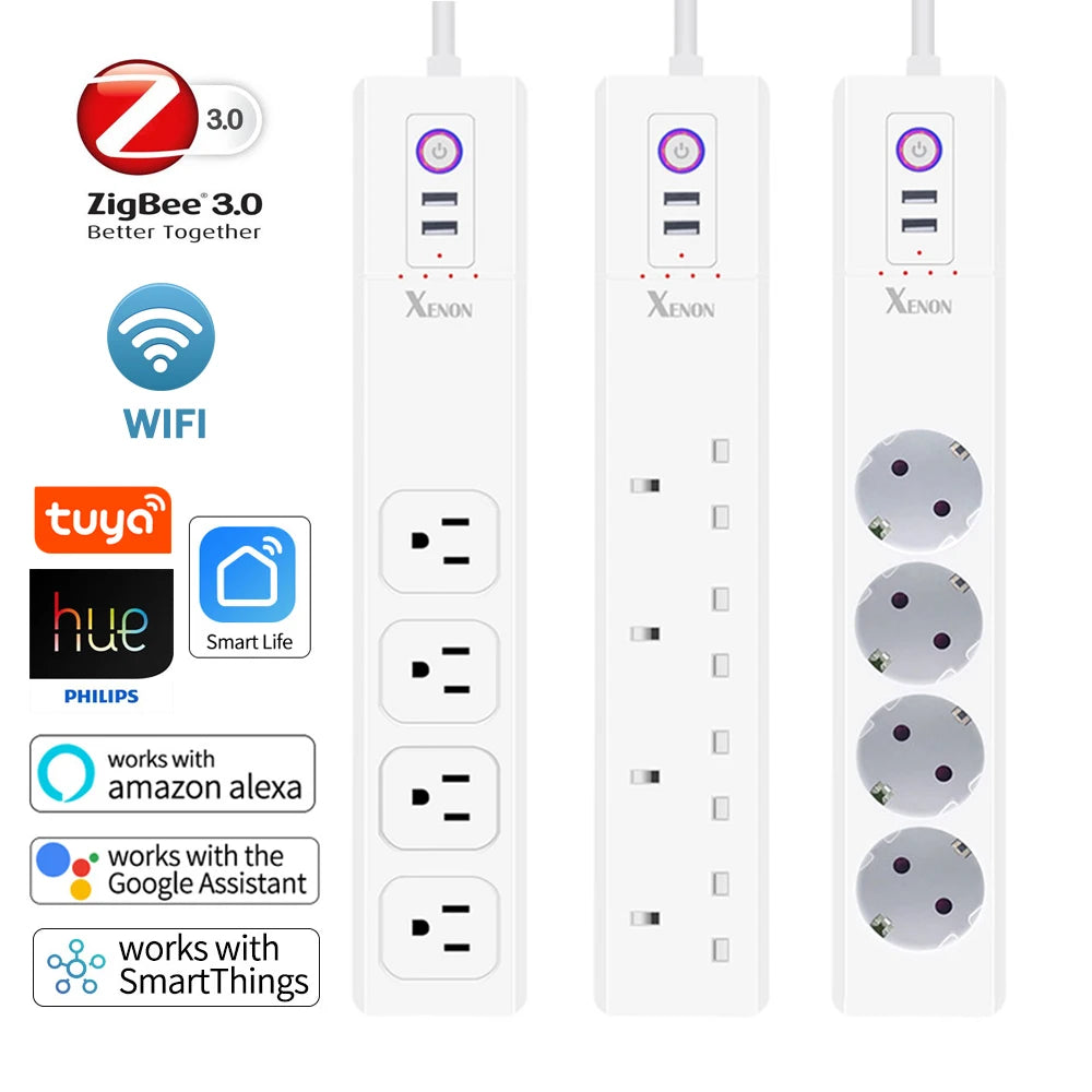 Wifi Zigbee Voice Remote Control Smart Plug Power Strip Extension Cord Multi Plug Timer Socket Work with Alexa Google Assistant