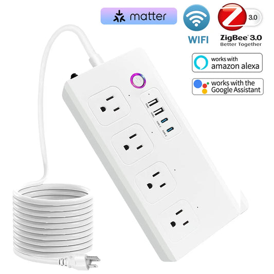 Zigbee Power Strip Tuya Smart Plug Smart Home Surge Protector Extension Cord Voice Control Work with Alexa Google Assistant