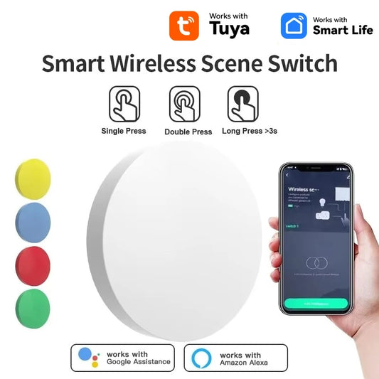 Works with Tuya Zigbee Smart Wireless Scene Button Switch Remoter Multi-Scene Linkage Support Alexa Goolge Home Voice Assitant