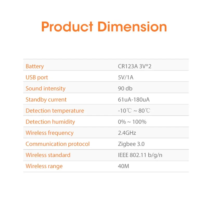 Tuya Zigbee Sound Light Sensor with 90Db Siren USB Powered Smart Home Security Alarm Remote Control via Smart Life App Zigbee