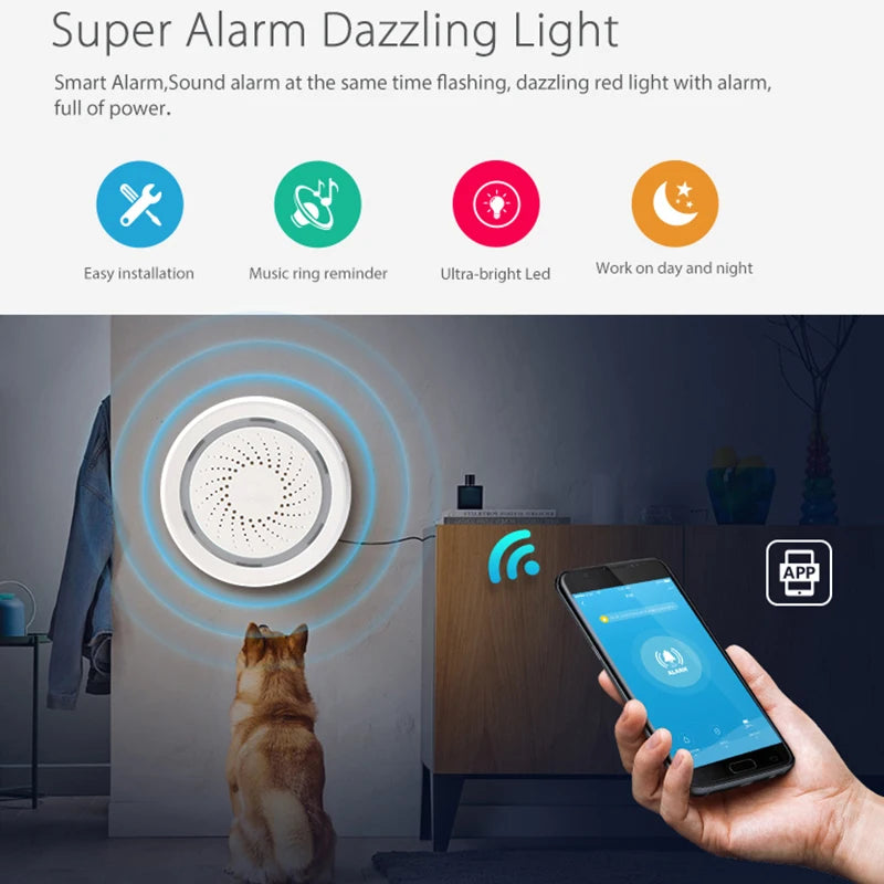 Tuya Zigbee Sound Light Sensor with 90Db Siren USB Powered Smart Home Security Alarm Remote Control via Smart Life App Zigbee