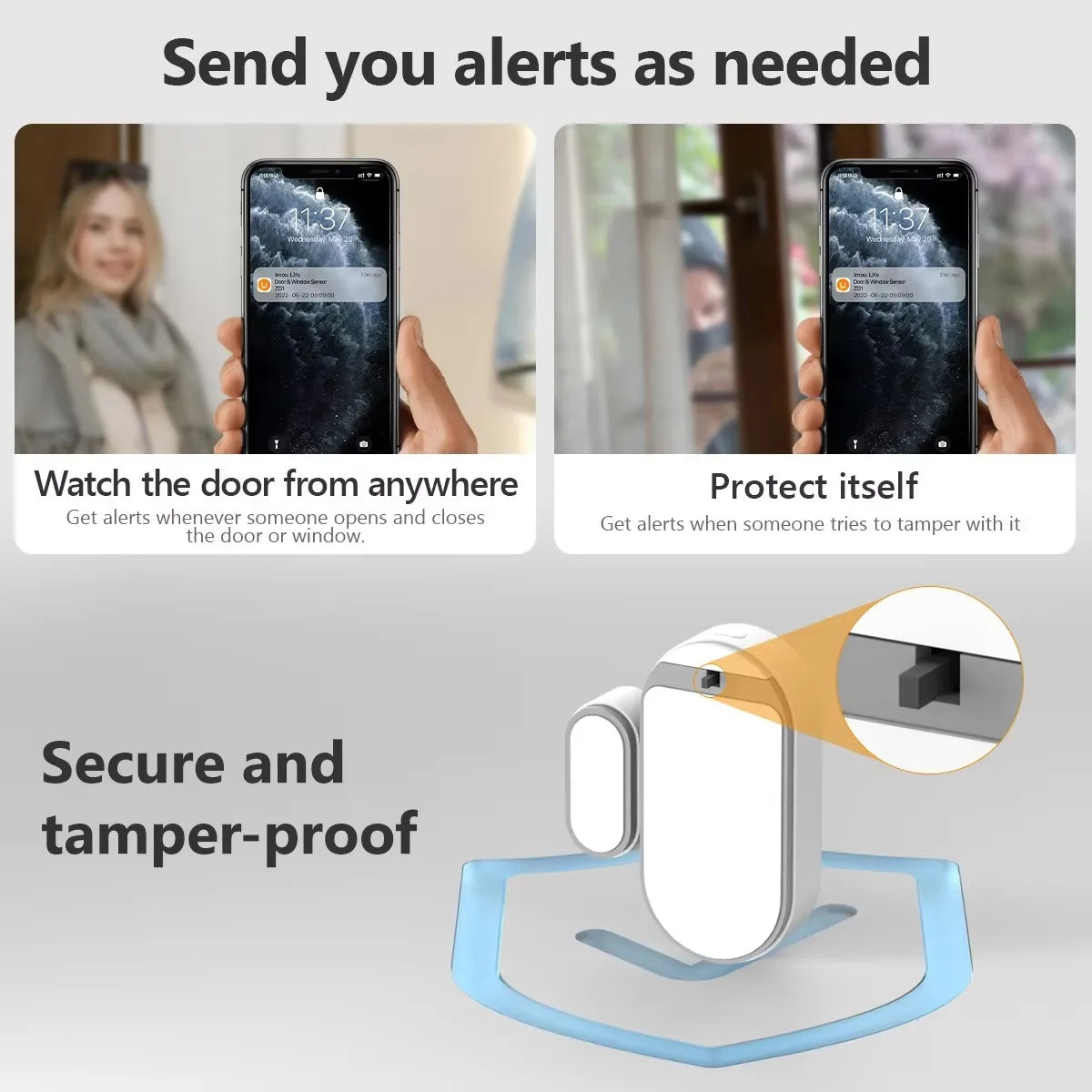 Zigbee 3.0 Smart Door Window Sensor Open Closed Detectors App Control Security Alarm Tamper-Proof 2 Year Long Standby