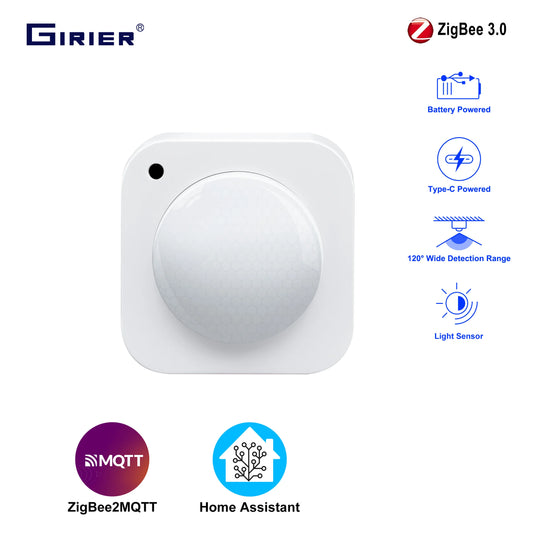 Zigbee PIR Motion Sensor Smart Movement Detector 2-In-1 Light Sensor Supports Home Assistant for Automatic Home Security