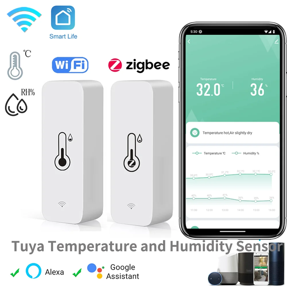 Tuya Zigbee Temperature and Humidity Sensor APP Remote Monitor for Smart Home Var Smartlife Works with Alexa Google Assistant