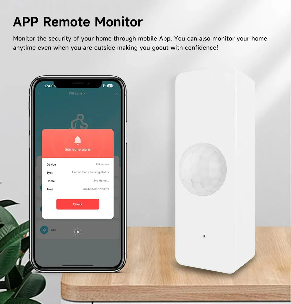 Tuya Zigbee Smart PIR Motion Sensor Human Sensor Detector with Brightness Low Battery Detection Features for Smart Home