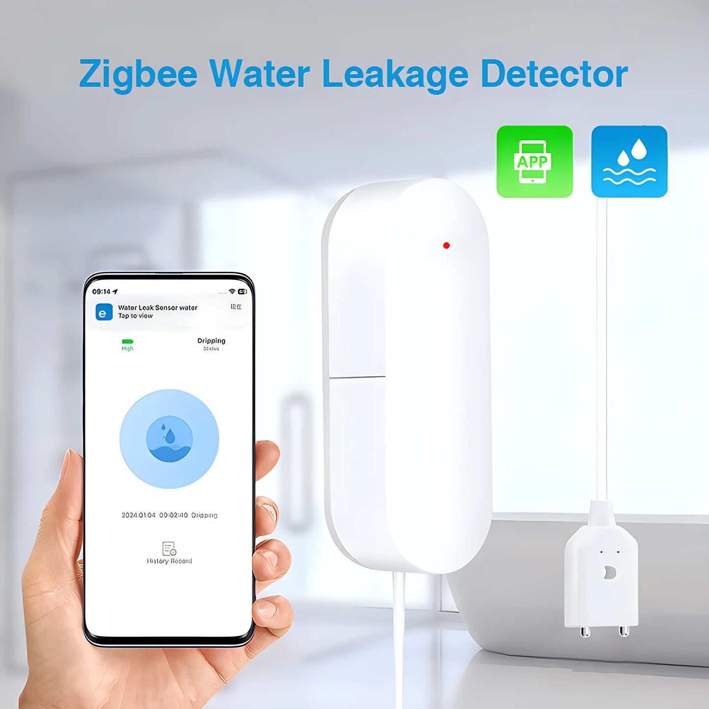 Zigbee Water Immersion Sensor Water Leakage Detector Level Overflow Alarm Support Ewelink APP Works with Alexa Google Home