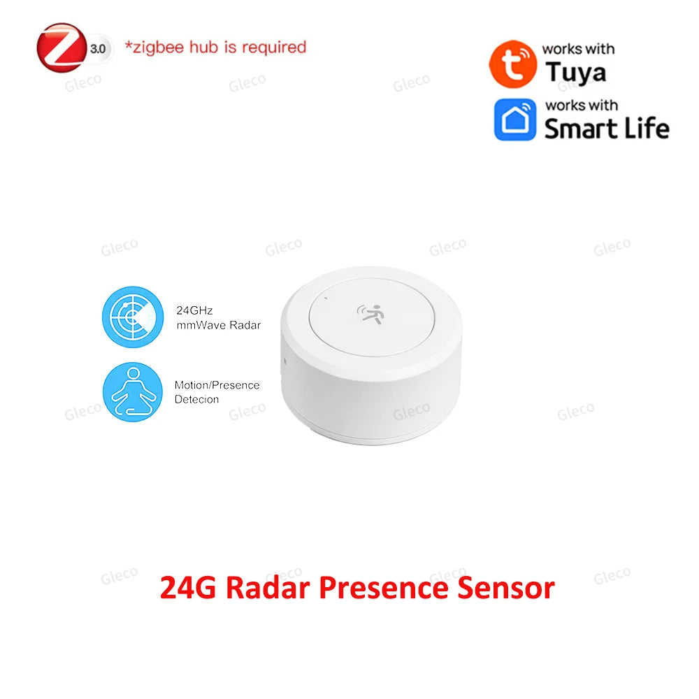Smart Life Zigbee Human Presence Sensor 24G Mmwave Radar PIR Motion Temp Humidity Brightness for Tuya 2MQTT Security Automation