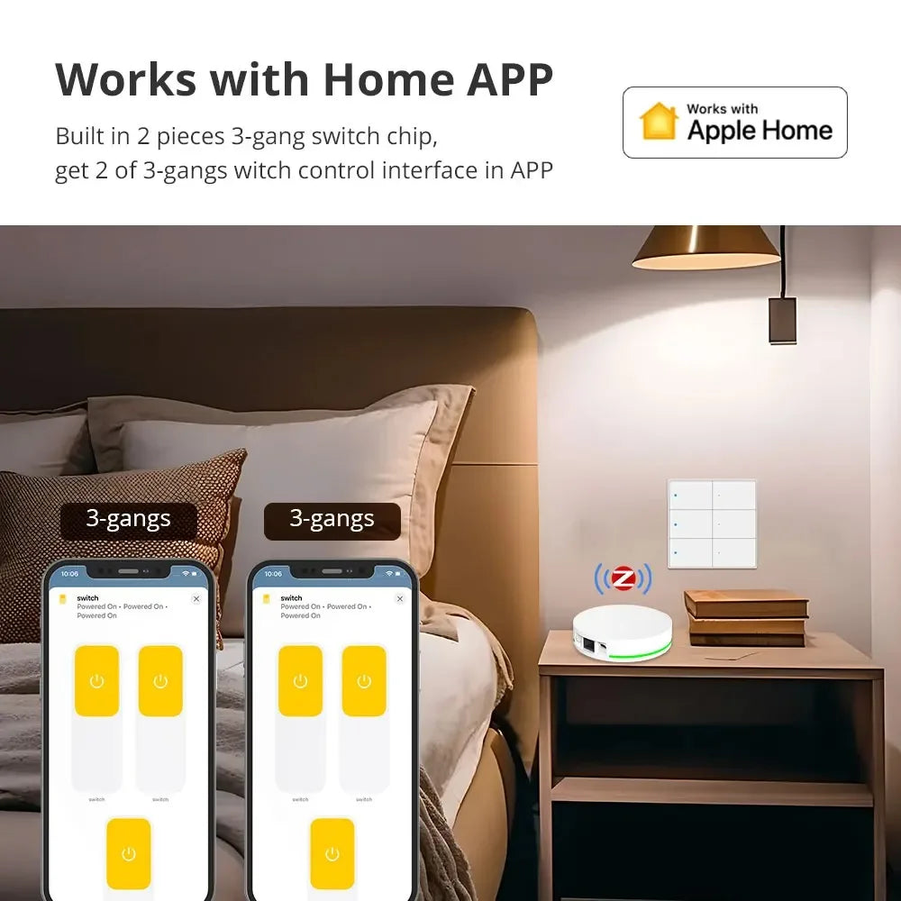 Zigbee 4 Gang Switch Scene Switches 6 Gangs Interruptor Neutral Required Work with Tuya Hub Alexa Google Home Voice