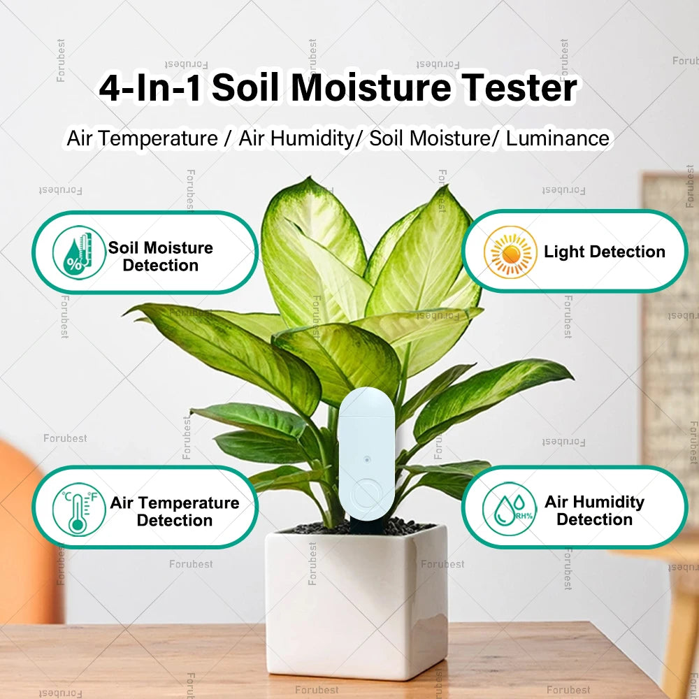 4 in 1 Zigbee Smart Soil Tester Luminance Humidity Temperature Moisture Sensor APP Real Time Monitor Works with Tuya Zigbee2Mqtt