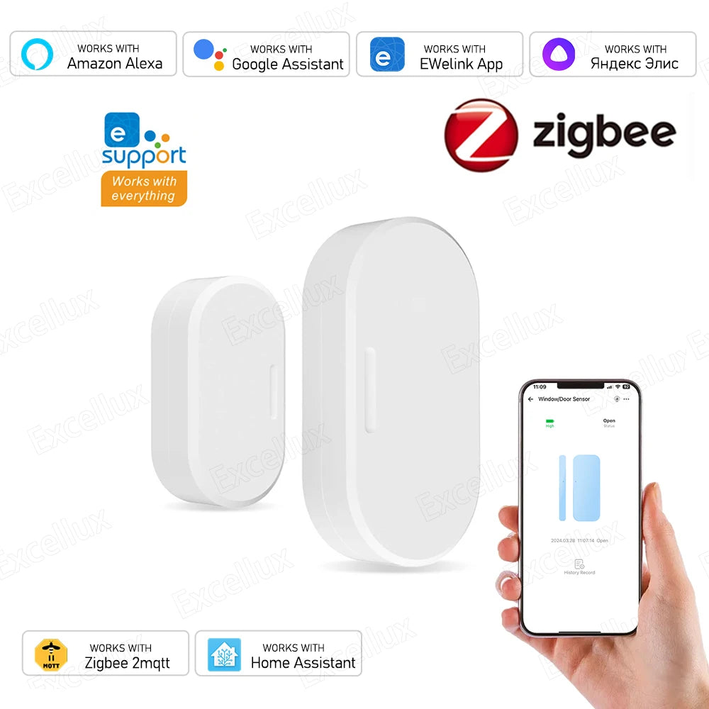 Ewelink Zigbee Door and Window Magnetic Sensor Wireless Door Alarm Detector Smart Home Security Works with Zigbee2Mqtt Alexa ZHA