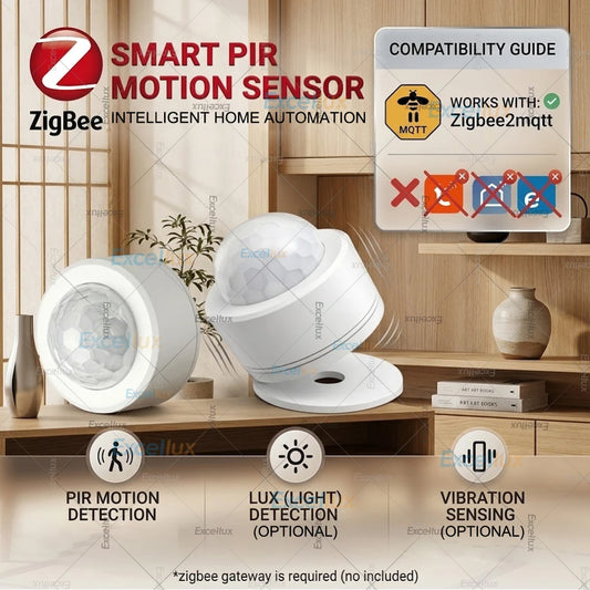 Zigbee 3.0 Smart PIR Motion Detector Optional Light Intensity Vibration Sensor Security Alarm System Support Home Assistant Z2M