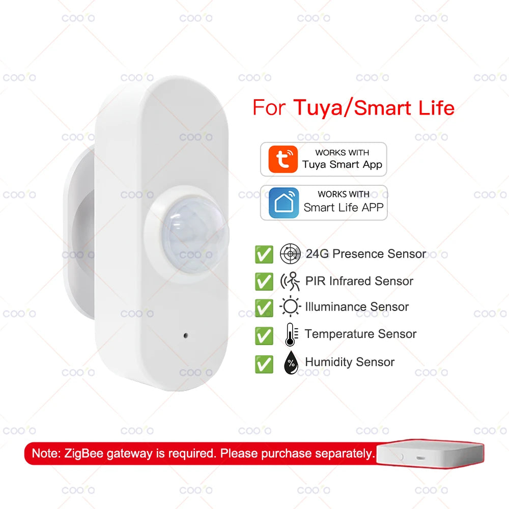 24G Mmwave Radar Human Presence Sensor+Pir Motion Sensor Light Temperature Humidity Usb/Battery Powered Support Tuya Zigbee Z2M