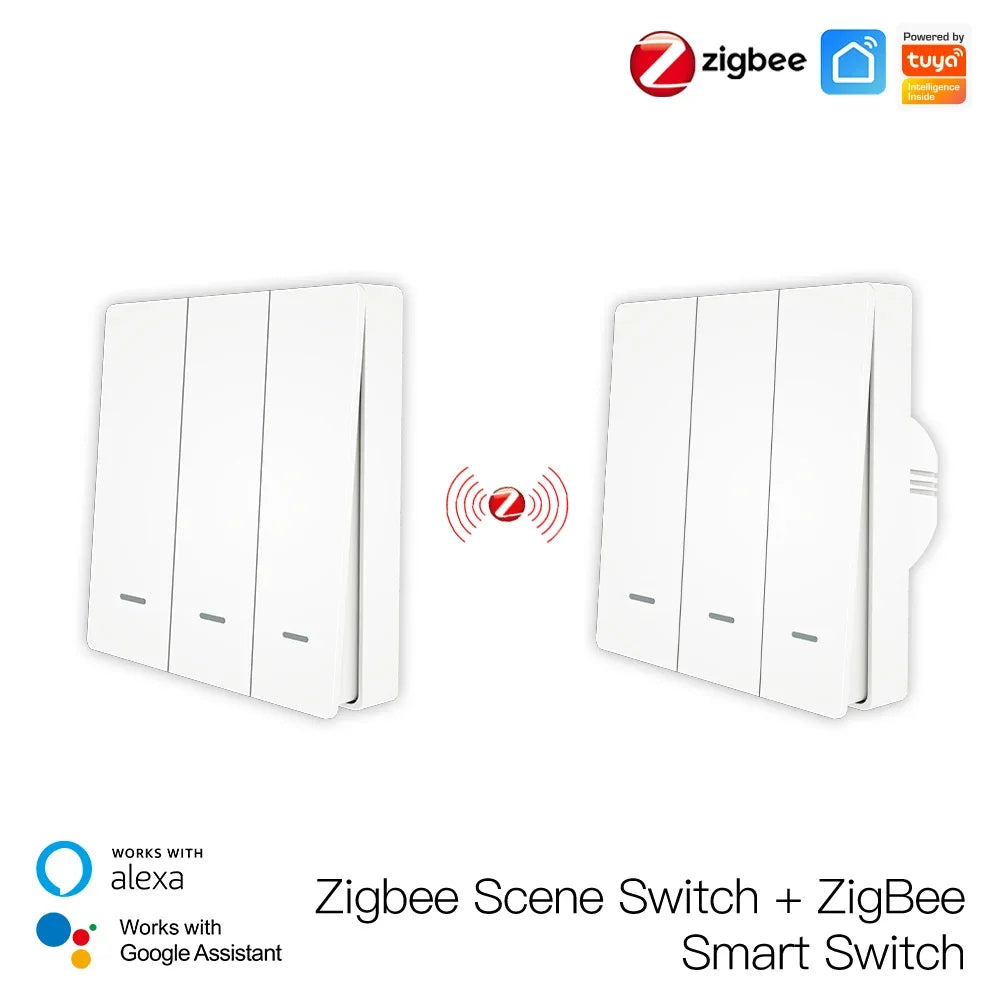 Tuya Zigbee Light Switch with Transmitter Kit No Neutral Wire No Capacitor Required Works with Alexa Google Home Smart Life
