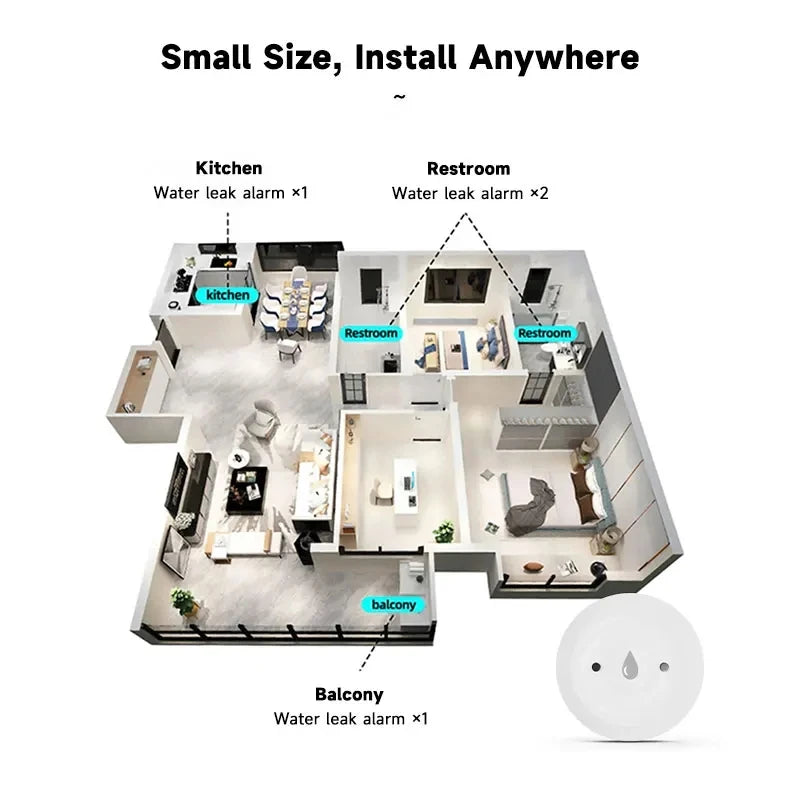 Zigbee 3.0 Water Leak Flood Detector Sensor with App Remote Monitoring for Kitchen Bathroom Compatible with Home Assistant