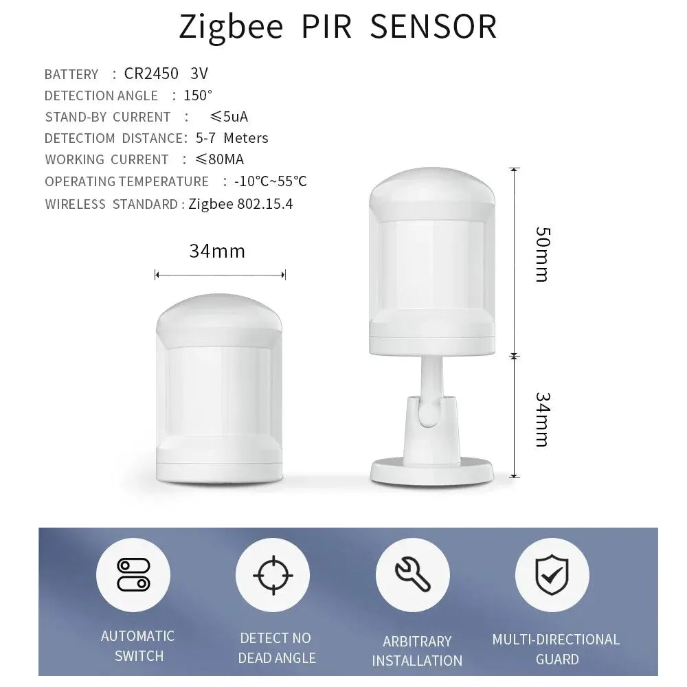 Tuya Smart Zigbee 3.0 PIR Sensor Infrared Ray Wireless Illumination Light Switch Human Body PIR Motion Sensor Alexa Google Voice