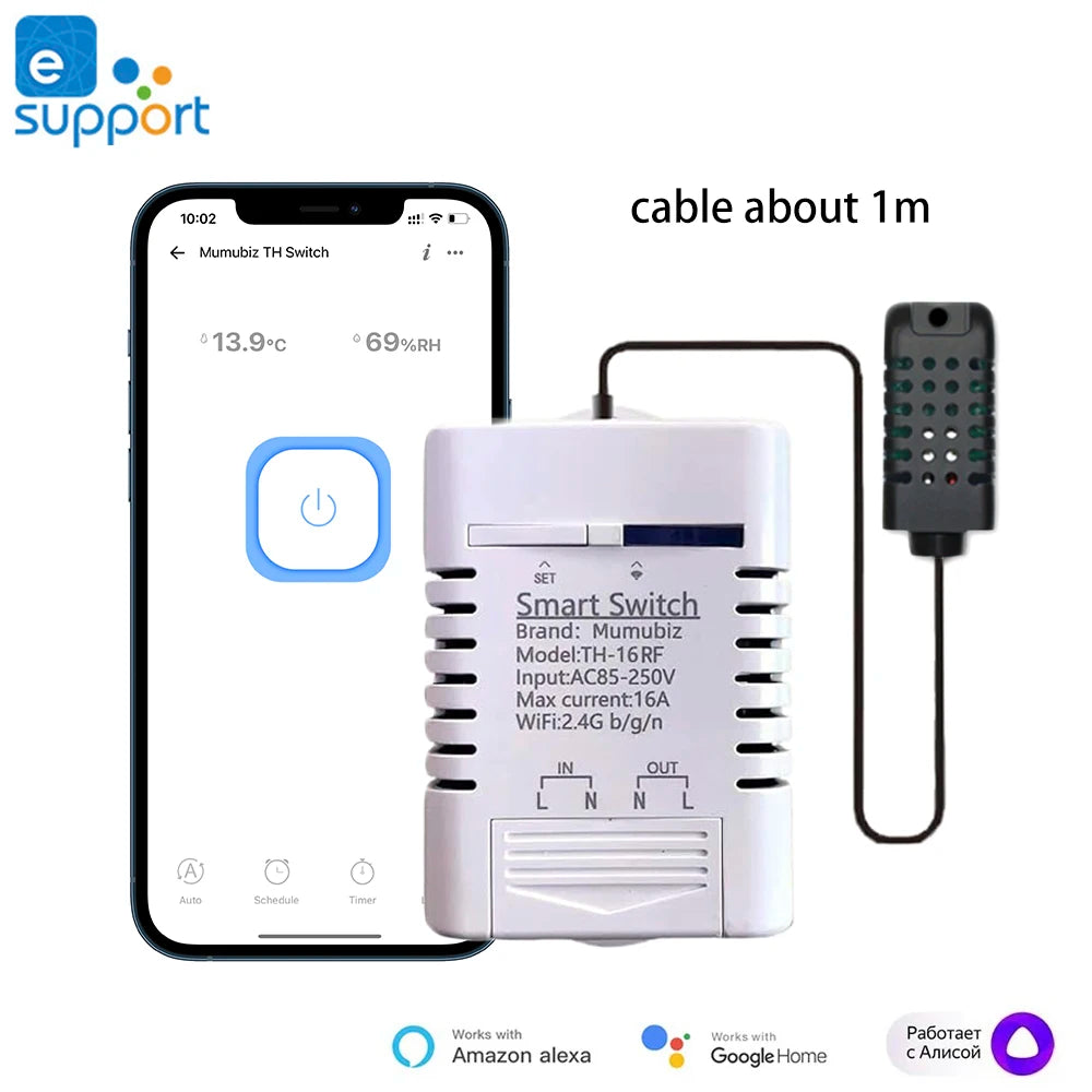 Ewelink Smart Wifi Switch Temperature and Humidity Monitoring 16A 3000W Switch with TH Sensor, Works with Alexa ,Google Home