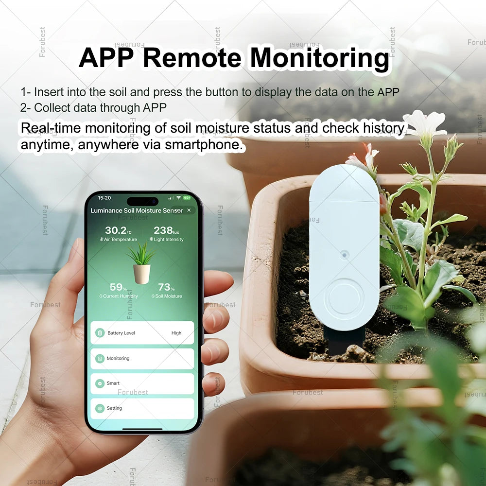 4 in 1 Zigbee Smart Soil Tester Luminance Humidity Temperature Moisture Sensor APP Real Time Monitor Works with Tuya Zigbee2Mqtt
