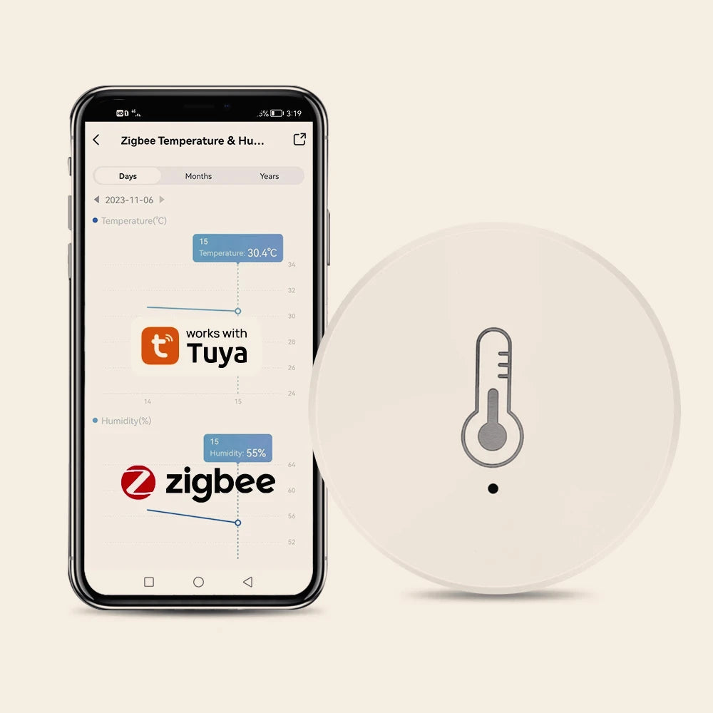 Tuya Zigbee Mini Temperature Humidity Sensor Smart Home Remote Monitor Works with Gateway Alexa Google Home Voice App Control
