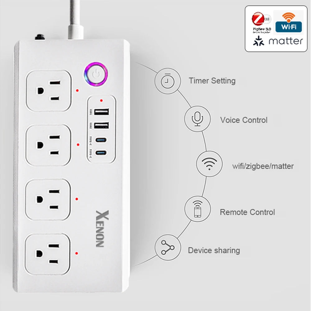 Zigbee Power Strip Tuya Smart Plug Smart Home Surge Protector Extension Cord Voice Control Work with Alexa Google Assistant