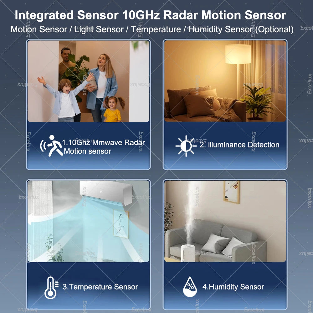 Zigbee Human Motion Sensor,10Ghz Mmwave Radar with Luminance Temperature Humidity Sensor for Tuya Smart Life App or Zigbee2Mqtt