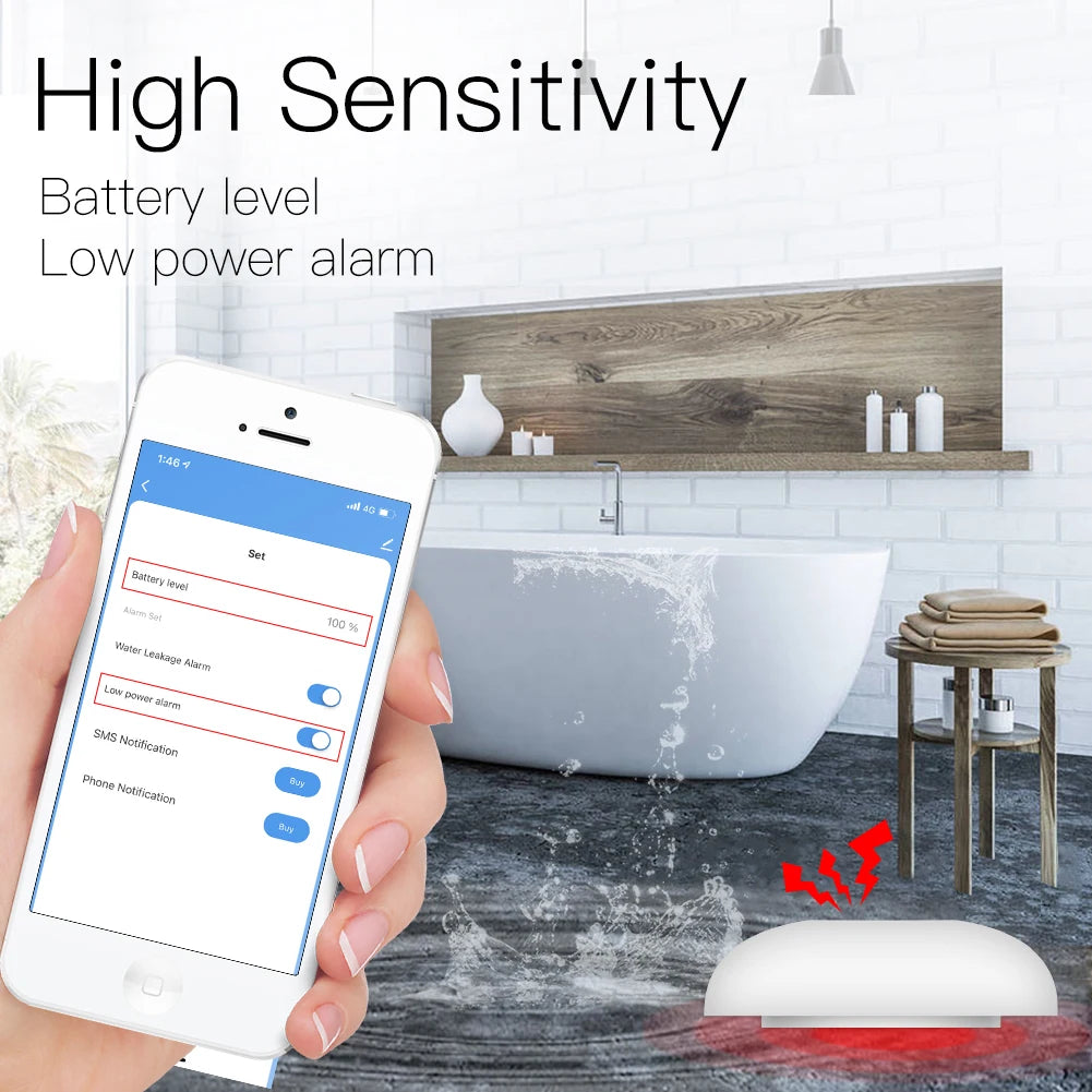 Zigbee Flood Sensor Water Leakage Detector Water Tank Full Alert Overflow Security Alarm System Tuya Smart App Remote Control