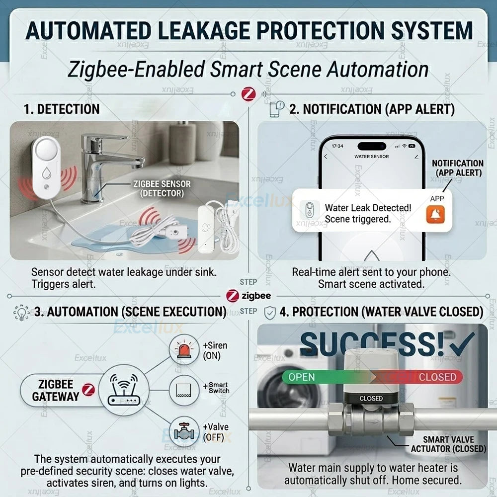 Tuya Zigbee Water Leak Detector 110Db Siren Alarm Alert Flood Water Leakage Sensor for Kitchen/Bathroom Support Smart Life Z2M