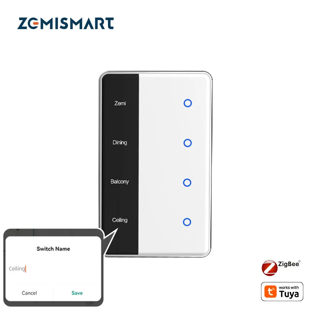 Zigbee DIY Name Switch Work with Tuya Smart Display Screen Touch Panel US Light Switch Alexa Google Home Voice Control