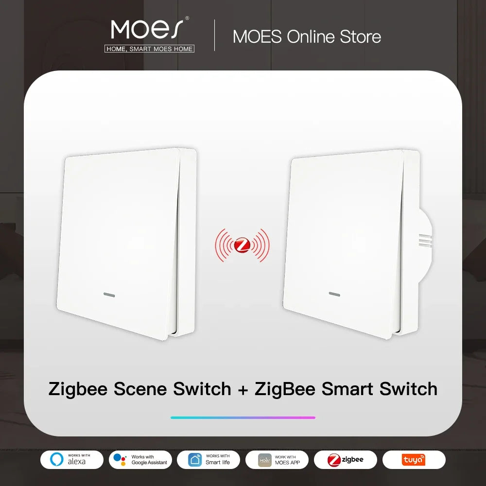 Tuya Zigbee Light Switch with Transmitter Kit No Neutral Wire No Capacitor Required Works with Alexa Google Home Smart Life