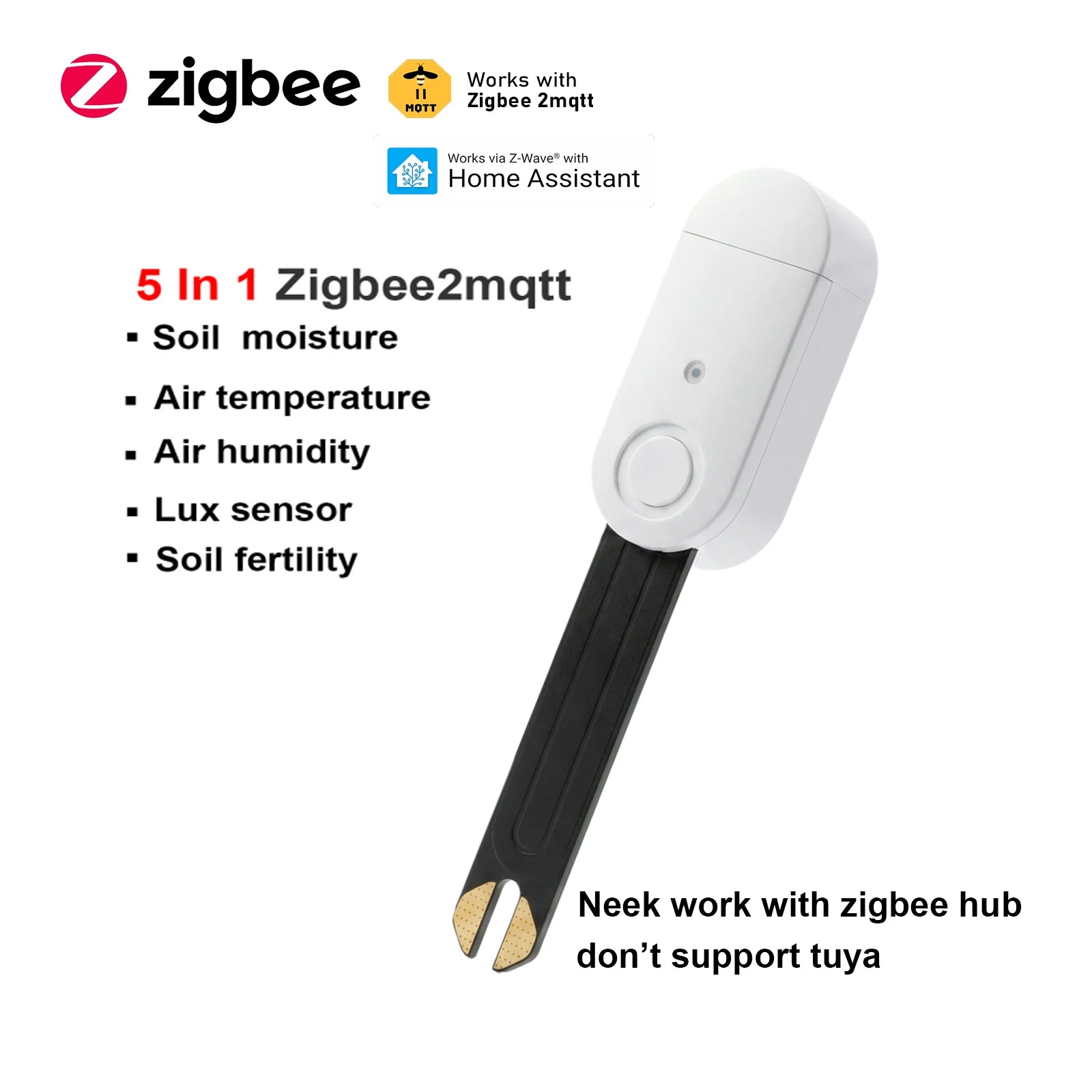 Zigbee 3.0 Smart Soil Tester Luminance Humidity Temperature Moisture Sensor for Garden Plant for Z2M Home Assistant Zigbee2Mqtt