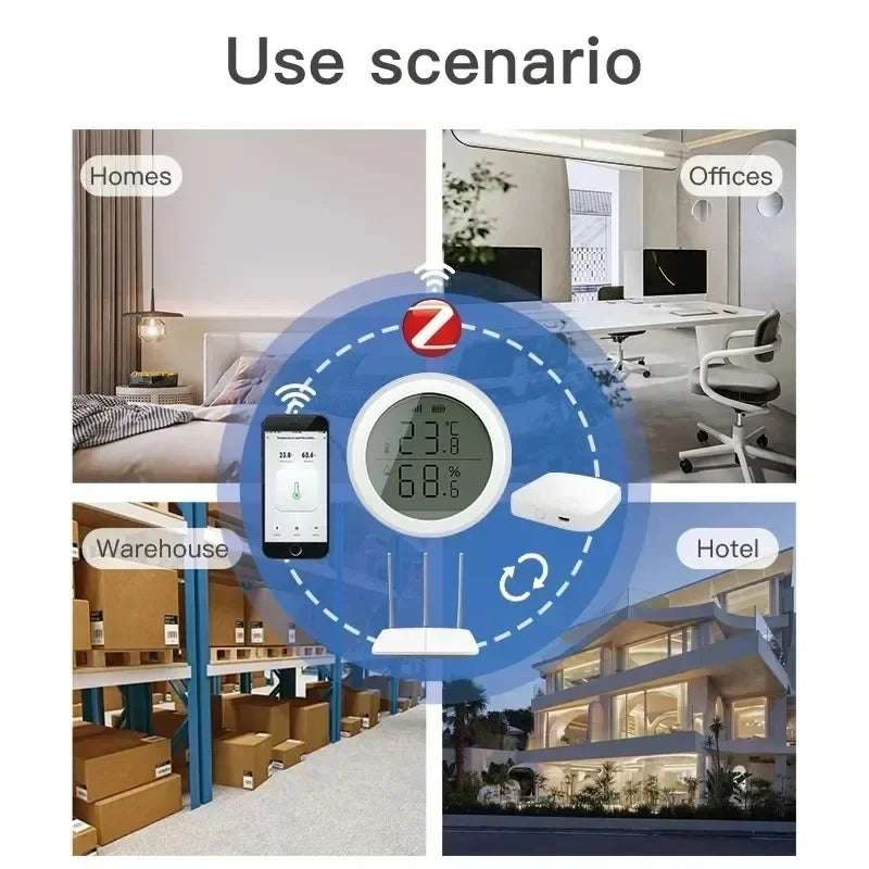 Zexef Tuya Smart Zigbee Indoor Thermometer Humidity Sensor LCD Display Application Voice Control Alexa Google Home