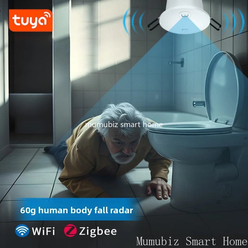 Tuya Remote Monitoring 60G Millimeter-Wave Radar Fall Detector High-Precision Human Presence Sensor, Essential for Elderly Care