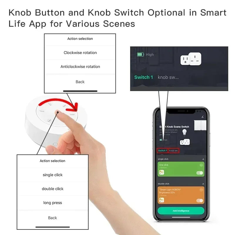 ZEXEF Tuya Zigbee 3.0 Smart Knob Switch Dimmer Wireless Scene Link Button Switch HOME Device Automation Panel