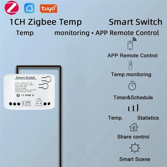 2Pc Tuya Smart Zigbee Switch with Temperature Sensor Passive Dry Contact Zigbee Relay Work with Home Assistant AC85-250V-ABFT