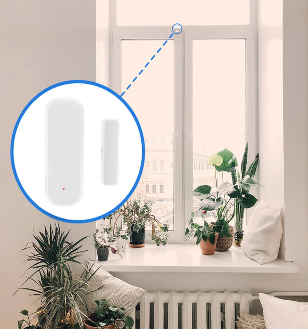 Tuya Zigbee Smart Wireless Magnetic Door Window Opening Sensor Detector with App Notification Alert for Home Security Protection