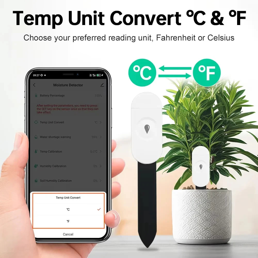 Zigbee Soil Temperature and Humidity Tester App Remote Monitoring Thermo Meter Hygrometer Garden Automation Irrigation Detector
