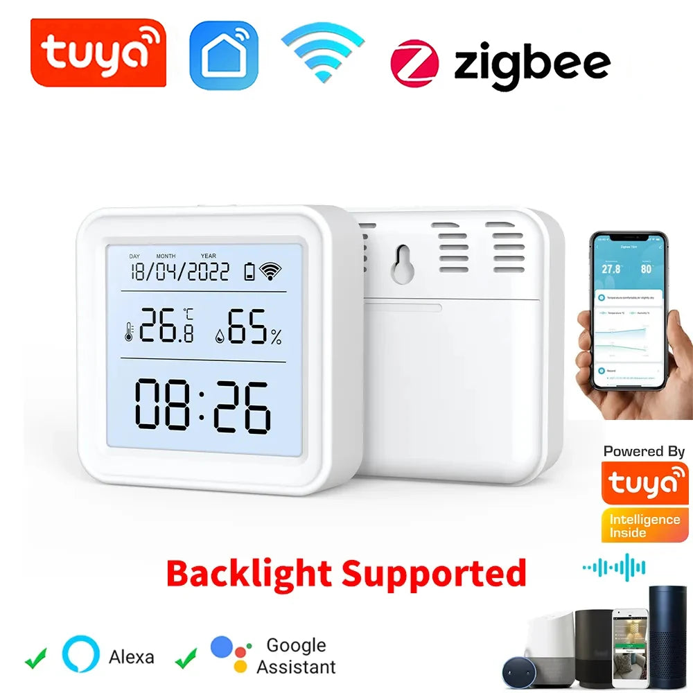 Tuya Smart Home Zigbee Temperature & Humidity Sensor LED Backlight Smart Life APP Remote Work with Alexa Google Assistant